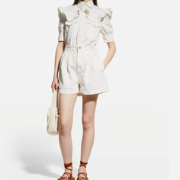 NEW Zadig & Voltaire shirt jacket Large western pearl snap ruffle Toky white - Picture 3 of 16